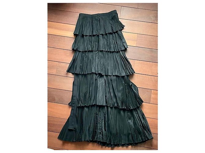 Falda La Perla Noire en Tafetán Plisado con Volantes Negro - vista 5