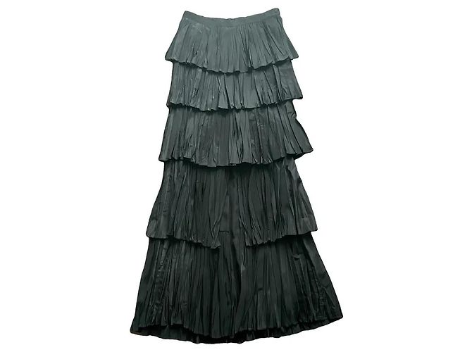 Falda La Perla Noire en Tafetán Plisado con Volantes Negro - vista 7