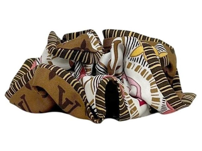 Scrunchie in seta marrone e bianco con monogramma Louis Vuitton - vista 4
