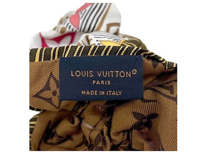 Scrunchie in seta marrone e bianco con monogramma Louis Vuitton - vista 5