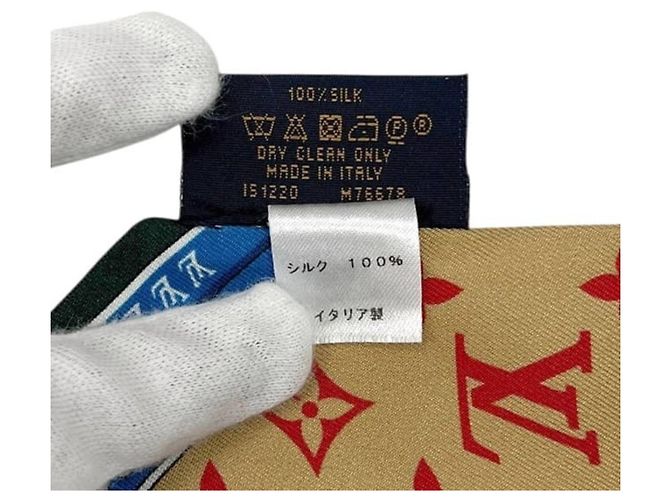 Louis Vuitton Monogram Seidenschal Rot Blau Orange - Ansicht 6