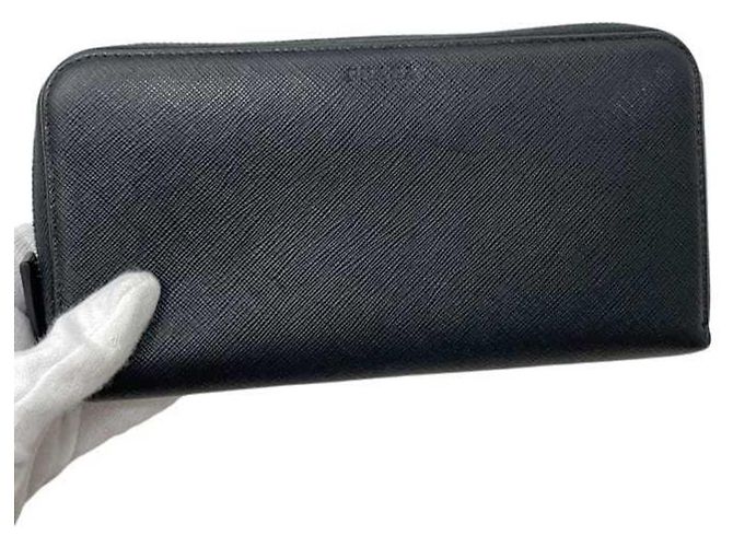 Langer Prada Saffiano Ledergeldbörse Schwarz - Ansicht 10
