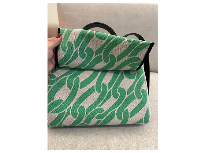 Borsa Hermès Herbag Zip 31 Tela H Plume CC Maillons & Co Nero Beige Verde - vista 3