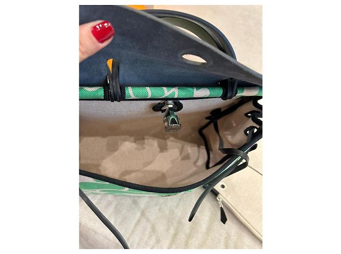 Borsa Hermès Herbag Zip 31 Tela H Plume CC Maillons & Co Nero Beige Verde - vista 9