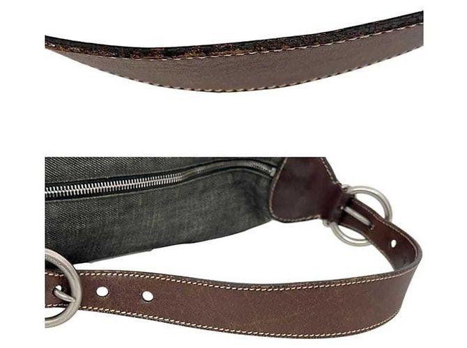 Borsa a tracolla in denim e pelle grigio e nero Prada Marrone - vista 11