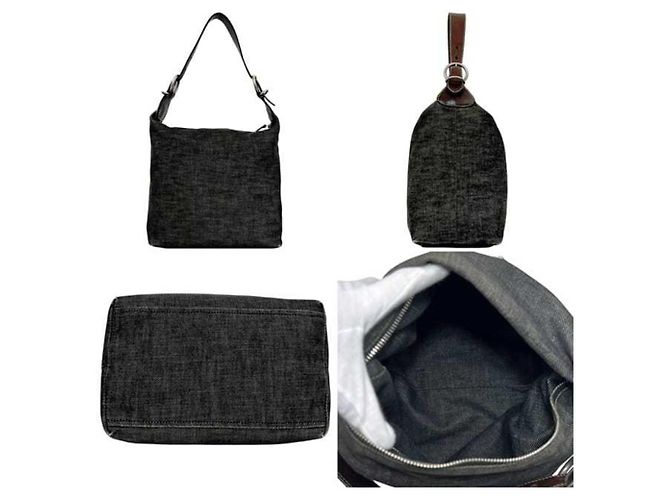 Borsa a tracolla in denim e pelle grigio e nero Prada Marrone - vista 3