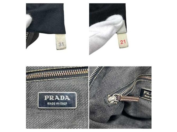 Borsa a tracolla in denim e pelle grigio e nero Prada Marrone - vista 5