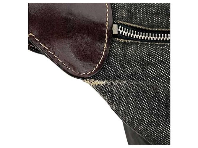 Borsa a tracolla in denim e pelle grigio e nero Prada Marrone - vista 7