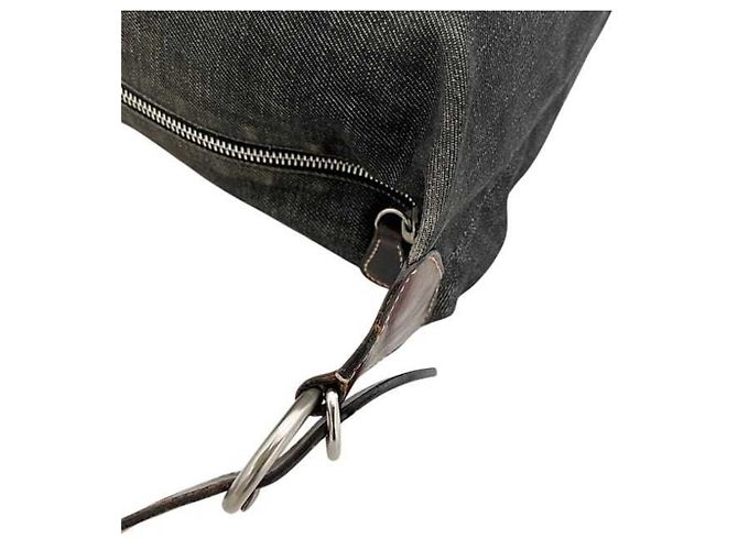 Borsa a tracolla in denim e pelle grigio e nero Prada Marrone - vista 8