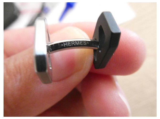 Gemelli Hermès in acciaio argentato spazzolato e PVD nero opaco, nuovo Silver hardware - vista 5