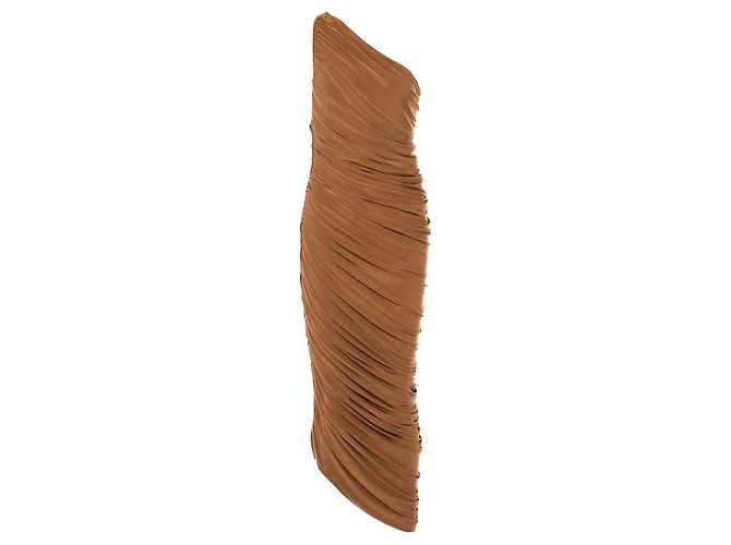 Robe midi drapée à une épaule Diana de Norma Kamali Marron - vue 2