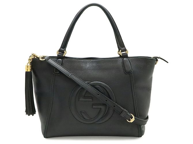 Borsa Tote Gucci Soho Interlocking G Nero Giallo - vista 2