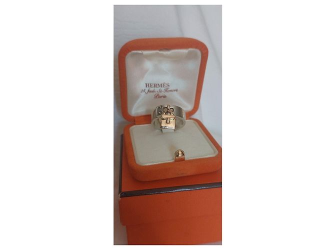 Anello Hermès Kelly in Argento e Oro Rosa Silver hardware Gold hardware - vista 3