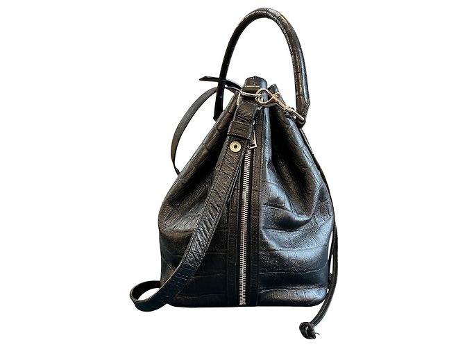 Borsa a secchiello Emmanuelle in pelle di vitello con stampa coccodrillo Saint Laurent - vista 3