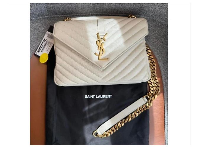 Borsa a tracolla Saint Laurent College in pelle bianca Beige - vista 2