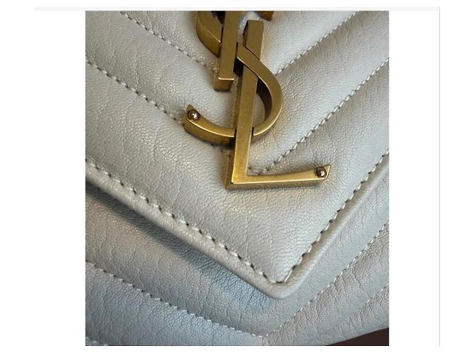 Borsa a tracolla Saint Laurent College in pelle bianca Beige - vista 3