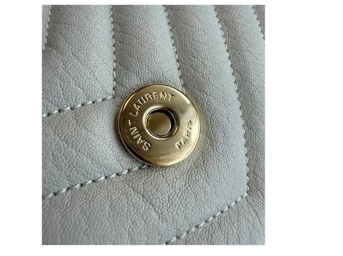 Borsa a tracolla Saint Laurent College in pelle bianca Beige - vista 4