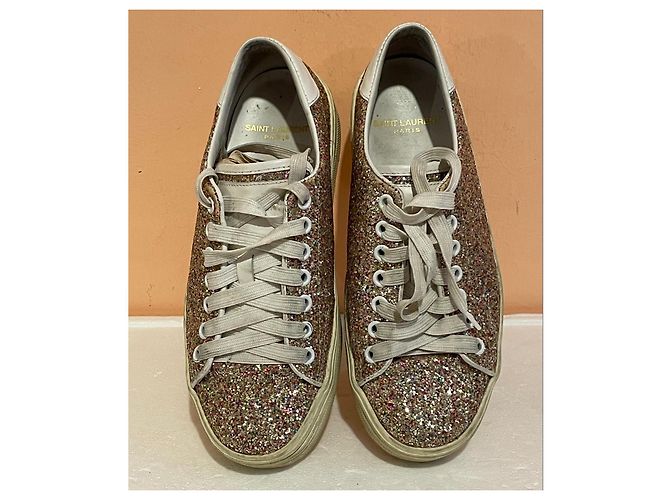 Saint Laurent Sneakers Glitter Rosa Bianco D'oro - vista 2