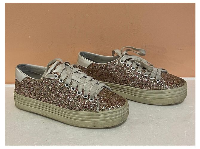 Saint Laurent Sneakers Glitter Rosa Bianco D'oro - vista 3