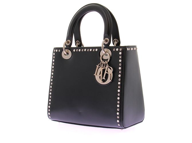 Borsa " Lady dior" in pelle liscia nera con borchie Nero - vista 3