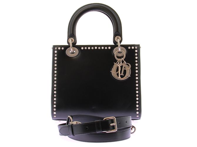 Borsa " Lady dior" in pelle liscia nera con borchie Nero - vista 9