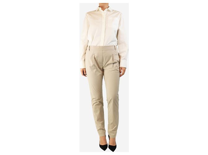 Brunello Cucinelli Pantalones de algodón plisado neutro - talla UK 14 - vista 2