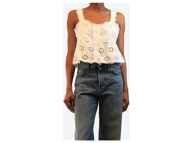 The Kooples Top blanco sin mangas bordado - talla S - vista 3