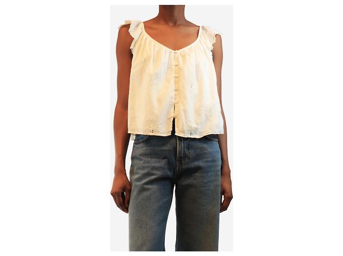 Velvet Top de algodón blanco bordado - talla XS - vista 3
