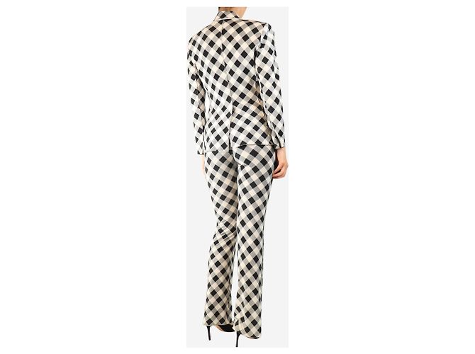 Norma Kamali Conjunto de blazer y pantalones de cuadros vichy blanco y negro - talla S - vista 2