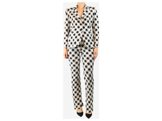 Norma Kamali Conjunto de blazer y pantalones de cuadros vichy blanco y negro - talla S - vista 3