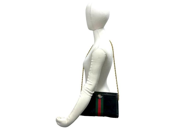 Borsa a Spalla Gucci Ophidia Sherry Line Nero Rosso Verde - vista 2