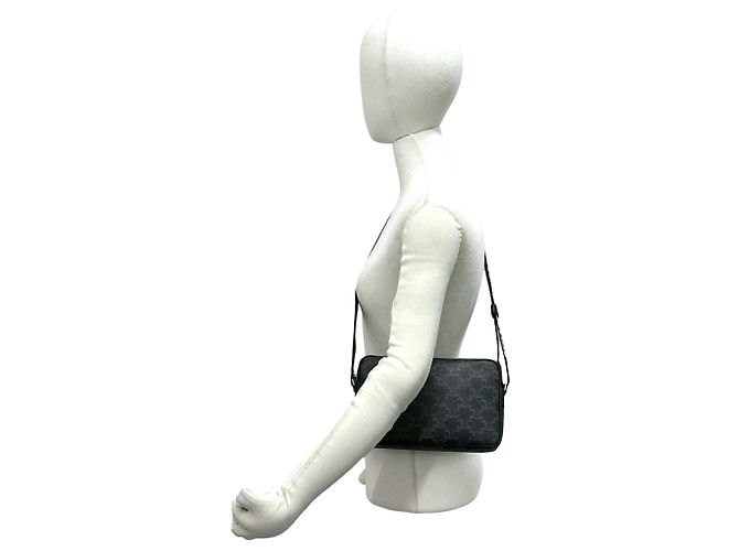 Céline Celine Triomphe Medium Messenger Mini-Schultertasche aus Leder Schwarz - Ansicht 2
