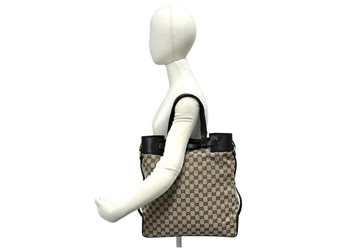 Borsa Tote Gucci in tela marrone e pelle - vista 2