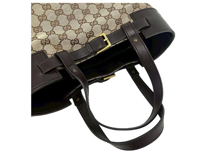 Borsa Tote Gucci in tela marrone e pelle - vista 4