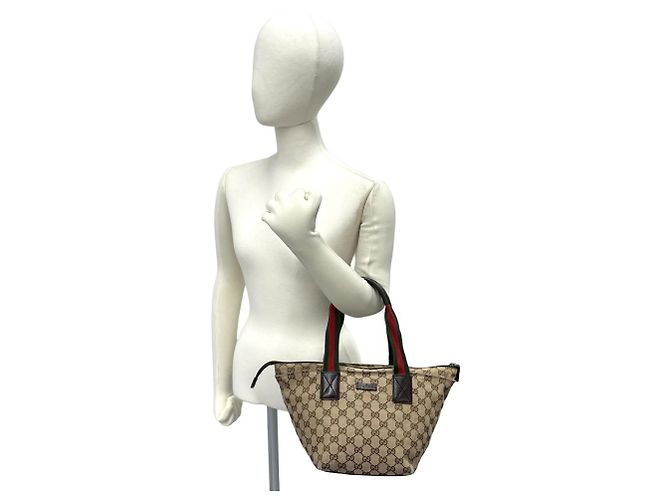 Mini borsa tote Gucci Sherry Line GG Logo Marrone Rosso Verde - vista 2