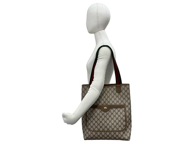 Borsa Tote Gucci Vintage Sherry Line Marrone Rosso Verde - vista 2