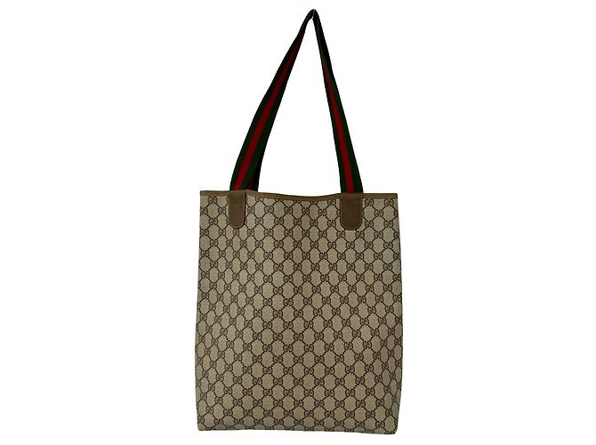 Borsa Tote Gucci Vintage Sherry Line Marrone Rosso Verde - vista 3