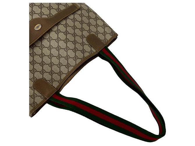 Borsa Tote Gucci Vintage Sherry Line Marrone Rosso Verde - vista 4