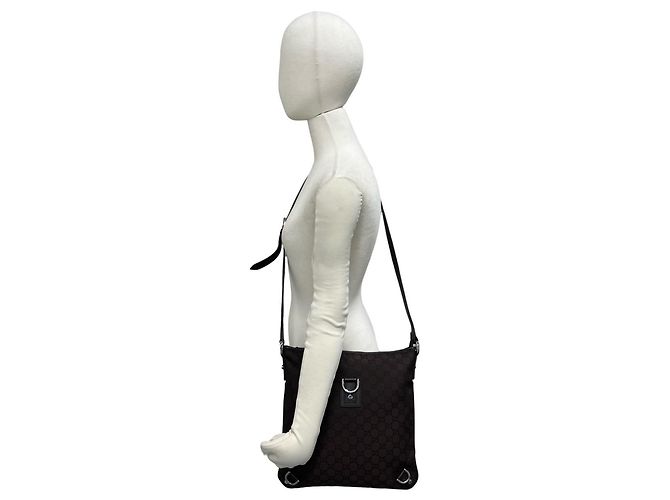 Borsa a tracolla Gucci Abbey GG Nylon e pelle Marrone - vista 2