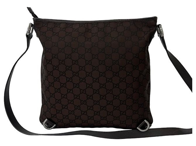Borsa a tracolla Gucci Abbey GG Nylon e pelle Marrone - vista 3