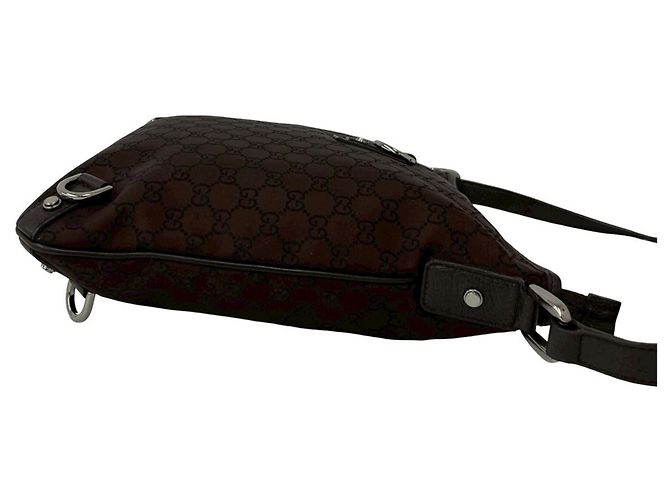 Borsa a tracolla Gucci Abbey GG Nylon e pelle Marrone - vista 6