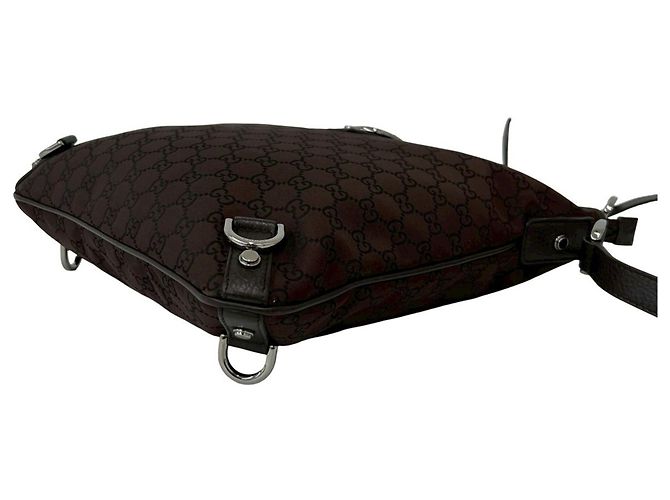 Borsa a tracolla Gucci Abbey GG Nylon e pelle Marrone - vista 8