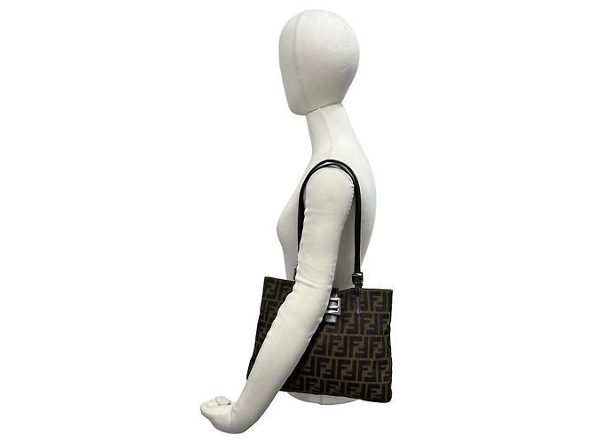 Borsa Tote a Spalla Semi Fendi Vintage Zucca Pattern FF Marrone Nero - vista 2
