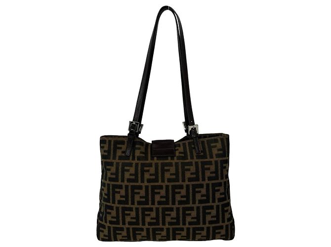 Borsa Tote a Spalla Semi Fendi Vintage Zucca Pattern FF Marrone Nero - vista 3