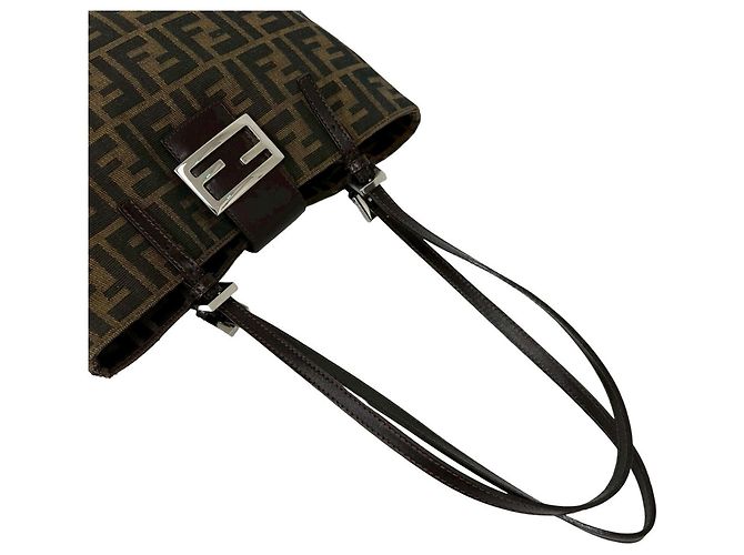 Borsa Tote a Spalla Semi Fendi Vintage Zucca Pattern FF Marrone Nero - vista 4