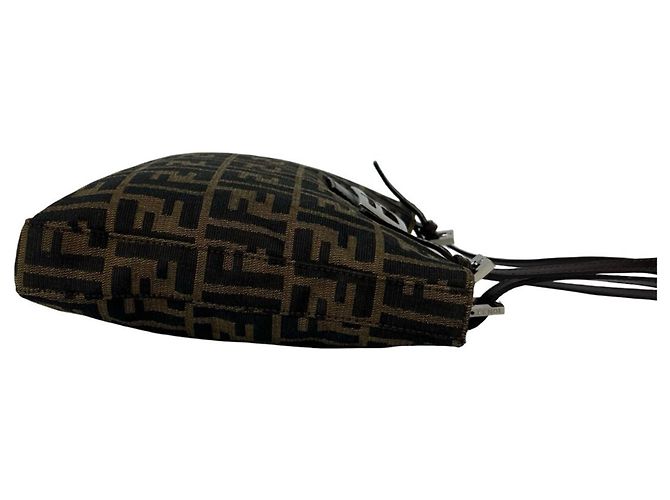 Borsa Tote a Spalla Semi Fendi Vintage Zucca Pattern FF Marrone Nero - vista 6