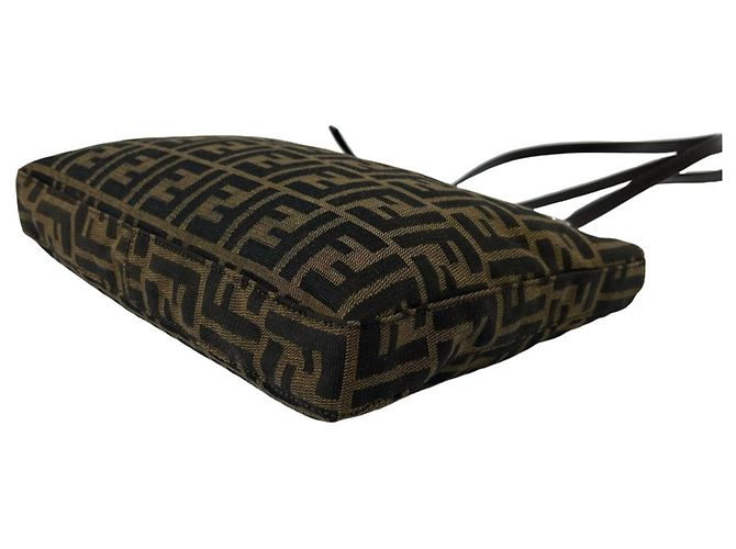 Borsa Tote a Spalla Semi Fendi Vintage Zucca Pattern FF Marrone Nero - vista 8