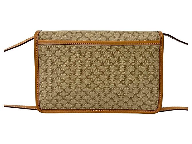 Céline Celine Vintage Circle Logo Hardware Macadam Pattern Schultertasche Braun Beige - Ansicht 3