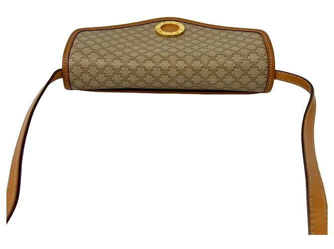Céline Celine Vintage Circle Logo Hardware Macadam Pattern Schultertasche Braun Beige - Ansicht 4