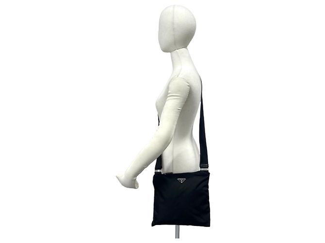 Borsa a tracolla in nylon Tessuto con placca logo Triangle Prada Nero - vista 2